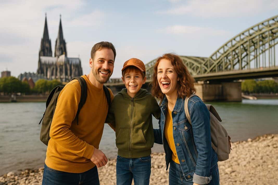 Familienlachen am Rheinufer – mit Blick auf den Dom und das Herz voller Abenteuer